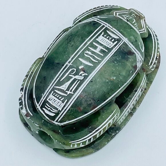 Vintage Olive Green Hand Carved Ancient Egyptian Soapstone Scarab Beetle Unique - Picture 5 of 12